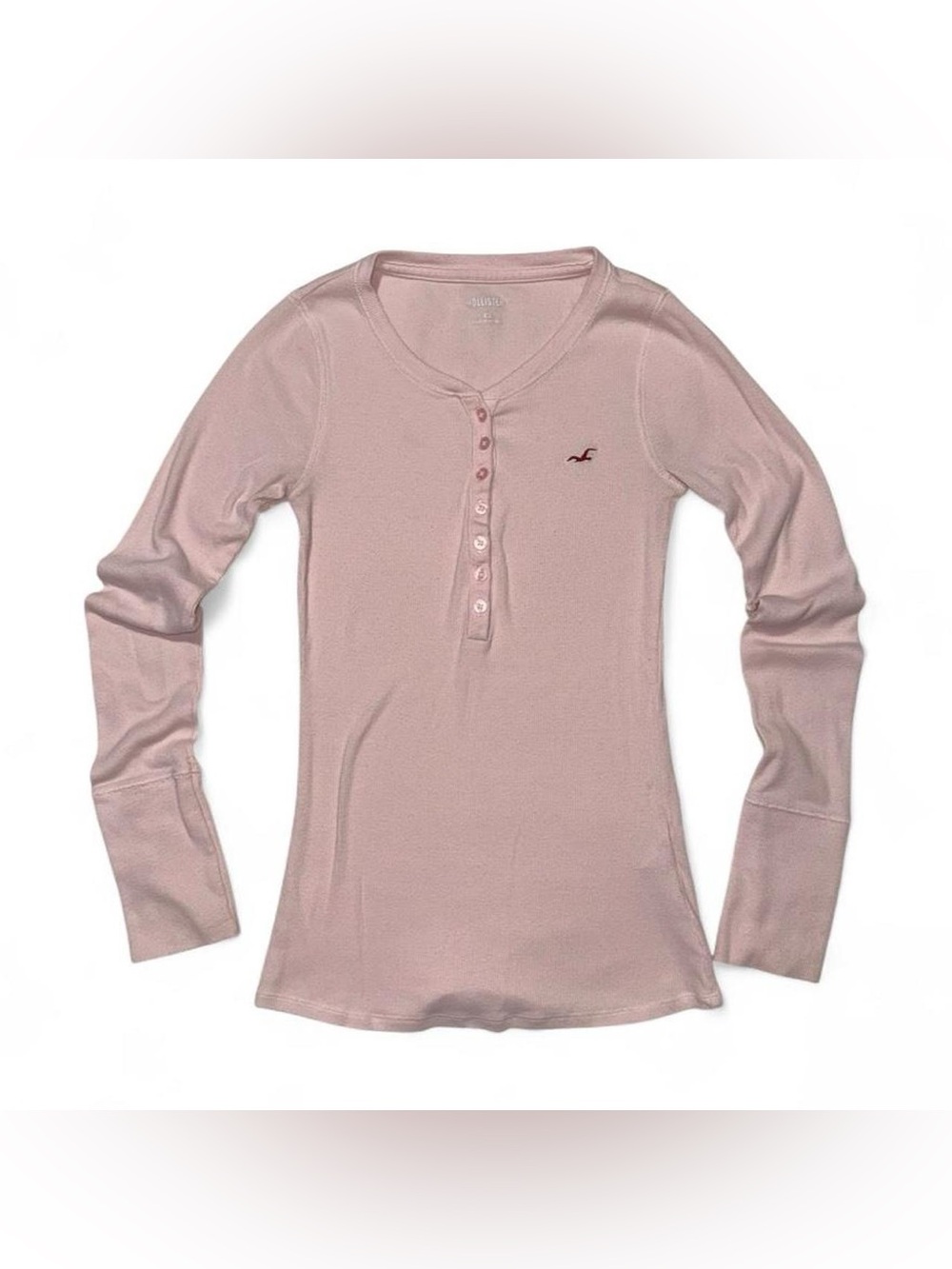 Hollister Long-Sleeve Henley Top in Pale Pink